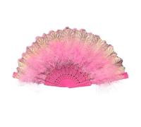 Feature Embroidered Flower Marabou Feather Fan Vintage Style Flapper Hand Fan for Costume Halloween Dancing Party Tea Party (Pink)