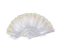 Feature Embroidered Flower Marabou Feather Fan Vintage Style Flapper Hand Fan for Costume Halloween Dancing Party Tea Party (White)