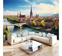 Feature Wall Mural 350 x 256 cm, European Old Town River Photo Wallpaper
