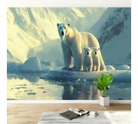 Feature Wall Mural Arctic Polar Bear Non-Woven 3D Matt Photo Wallpaper | Wipeable Panoramic Mural Wallpaper 400x280 cm Snow Mountain Paste The Wall Art for Living Room Bedroom Home Office F12