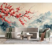 Feature Wall Mural Cherry Blossom Non-Woven 3D Matt Photo Wallpaper | Wipeable Panoramic Mural Wallpaper 300x210 cm Japanese Mountain Paste The Wall Art for Living Room Bedroom Home Office z1228