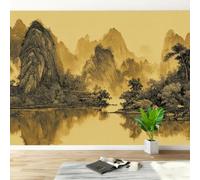 Feature Wall Mural Chinese Landscape Non-Woven 3D Matt Photo Wallpaper | Wipeable Panoramic Mural Wallpaper 200x140 cm Japanische Mountain Paste The Wall Art for Living Room Bedroom Home Office F232