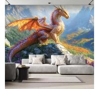 Feature Wall Mural Fantasy Dragon Non-Woven 3D Matt Photo Wallpaper | Wipeable Panoramic Mural Wallpaper 150x105 cm Mythical Mountain Paste The Wall Art for Living Room Bedroom Home Office M35