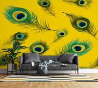 Feature Wall Mural Peacock Feather Photo Wallpaper Non-Woven Matt | Wipeable Panoramic Mural Wallpaper 500x280 cm 3D Tropical Boho Wall Art for Living Room Bedroom Home Office K146