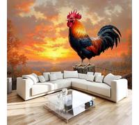 Feature Wall Mural Rooster Animal Non-Woven 3D Matt Photo Wallpaper | Wipeable Panoramic Mural Wallpaper 350x256 cm Farm Rustic Pastoral Paste The Wall Art for Living Room Bedroom Home Office H4