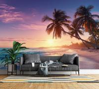 Feature Wall Mural Tropical Beach Photo Wallpaper Non-Woven Matt | Wipeable Panoramic Mural Wallpaper 500x280 cm 3D Ocean Palm Tree Wall Art for Living Room Bedroom Home Office K286