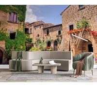 Feature Wall Mural Tuscan Village Non-Woven 3D Matt Photo Wallpaper | Wipeable Panoramic Mural Wallpaper 200x140 cm Italian Old Town Paste The Wall Art for Living Room Bedroom Home Office z946
