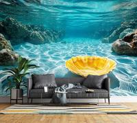 Feature Wall Mural Underwater Beach Photo Wallpaper Non-Woven Matt | Wipeable Panoramic Mural Wallpaper 500x280 cm 3D Tropical Seashell Wall Art for Living Room Bedroom Home Office K321