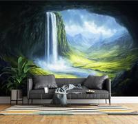 Feature Wall Mural Waterfall Cave Non-Woven 3D Matt Photo Wallpaper | Wipeable Panoramic Mural Wallpaper 400x280 cm Natural Landscape Paste The Wall Art for Living Room Bedroom Home Office J775