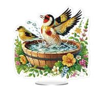 [Featured] (BT019) Acrylic Diamond Dot Ornament (Single-Sided Bright Diamond + Special-Shaped Diamond) Bird in The Basin,Creative Gift for Adults, Home Decor & Handmade Craft