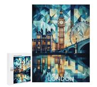 Featured Design: Abstract Cubist London Skyline with Iconic Landmarks, 500 PCS, Wooden Art Puzzle, Holiday-Season Gift, with A Decorative Finished Picture