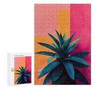 Featured Design: Agave Plant with Geometric Background ｜ Aloe in Retro Sunset Stripes ｜ Botanical, 300 PCS, Challenging Puzzle for Adults, Gift for Winter Evenings, for Relaxing Solo Or Group Play