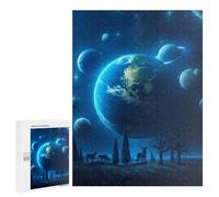 Featured Design: Alien Landscape with Earth And Deer, 500 PCS, Decorative Wooden Puzzle, New Year Party Activity - to Assemble, Frame And Display