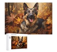 Featured Design: Autumn Adventure German Shepherd's Journey Through Fall Foliage, 1000 PCS, Decorative Wooden Puzzle, New Year Party Activity - to Assemble, Frame And Display