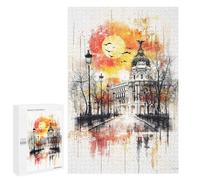 Featured Design: Autumnal Glow Madrids Metropolis at Sunset, 1000 PCS, Wooden Brain Teaser for Adults, Mindful Gift for Adults - for A Rewarding Weekend Challenge