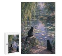 Featured Design: Black Cats in An Impressionist Garden, 1000 PCS, Wooden Art Puzzle, Year-End Present, for Relaxing Solo Or Group Play