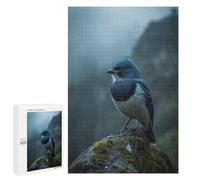 Featured Design: Blue Songbird in Misty Mountains, 1000 PCS, Displayable Picture Puzzle, Year-End Present - for Quiet Evenings And Focused Play