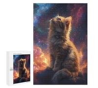 Featured Design: Cat Gazing at Stars, 1000 PCS, Decorative Wooden Puzzle, Year-End Present - for Detail-Focused Puzzlers