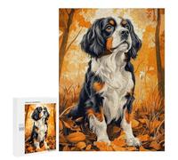 Featured Design: Cavalier King Charles Spaniel in Autumn Leaves, 500 PCS, Displayable Picture Puzzle, Year-End Present - for Quiet Evenings And Focused Play