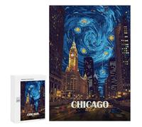 Featured Design: Chicago Starry Night Cityscape, 300 PCS, Jigsaw Puzzle for Adults, Gift for Winter Evenings, for Relaxing Solo Or Group Play