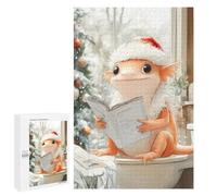 Featured Design: Christmas Axolotl Lizard Toilet, 1000 PCS, Displayable Picture Puzzle, New Year Puzzle Gift, with A Decorative Finished Picture