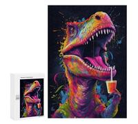 Featured Design: Colorful Dinosaur Drinking Juice, 300 PCS, Displayable Picture Puzzle, Mindful Gift for Adults - for Detail-Focused Puzzlers