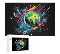 Featured Design: Colorful Splash Earth Artwork, 1000 PCS, Decorative Wooden Puzzle, New Year Party Activity - to Assemble, Frame And Display