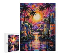Featured Design: Colorful Tropical Sunset Scene, 500 PCS, Wooden Brain Teaser for Adults, Mindful Gift for Adults - for A Rewarding Weekend Challenge