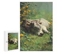 Featured Design: Cow Resting in Wildflower Meadow, 1000 PCS, Jigsaw Puzzle for Adults, New Year Puzzle Gift - to Assemble, Frame And Display