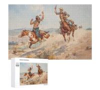 Featured Design: Cowboys Chasing Indian, 1000 PCS, Wooden Jigsaw Puzzle for Adults, Gift for Winter Evenings; for Shared Table Time