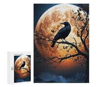 Featured Design: Crow Gazes at The Moon, 300 PCS, Decorative Wooden Puzzle, Gift for Puzzle Lovers - to Assemble, Frame And Display