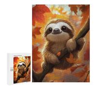 Featured Design: Cute Sloth in Autumn, 500 PCS, Displayable Picture Puzzle, Festive Gift for Adults, for Mindful Indoor Entertainment