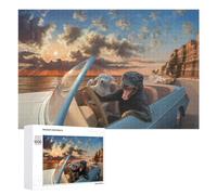 Featured Design: Dogs Enjoying A Coastal Drive at Sunset, 1000 PCS, Wooden Art Puzzle, Holiday-Season Gift, with A Decorative Finished Picture