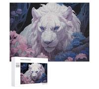 Featured Design: Enchanted White Lion Amidst Flowers, 500 PCS, Jigsaw Puzzle for Adults, Festive Gift for Adults - for A Rewarding Weekend Challenge