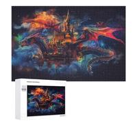 Featured Design: Fantasy Castle with Dragon Reflection, 1000 PCS, Wooden Jigsaw Puzzle for Adults, Home Décor Activity - to Assemble, Frame And Display