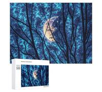 Featured Design: Full Moon Through Forest Trees, 500 PCS, Adult Wooden Jigsaw, New Year Gift, for Relaxing Solo Or Group Play