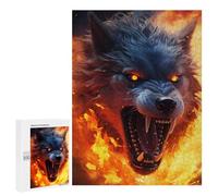 Featured Design: Furious Scary Wolf Fire, 500 PCS, Displayable Picture Puzzle, New Year Puzzle Gift, with A Decorative Finished Picture