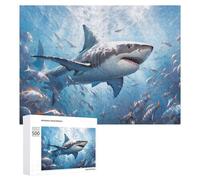 Featured Design: Great White Shark Swimming with Fish, 500 PCS, Decorative Wooden Puzzle, Seasonal Home Décor - for A Rewarding Weekend Challenge