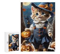 Featured Design: Halloween Kitten in Witch Costume, 300 PCS, Displayable Picture Puzzle, Mindful Gift for Adults - for Detail-Focused Puzzlers