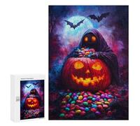 Featured Design: Halloween Pumpkin & Grim Reaper, 300 PCS, Decorative Wooden Puzzle, Winter Gift, for Screen-Free Relaxation at Home