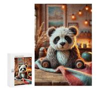 Featured Design: Handmade Panda Teddy Bear, 300 PCS, Wooden Art Puzzle, Year-End Present, for Relaxing Solo Or Group Play