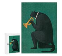 Featured Design: Jazz Black Cat Playing Trumpet, 300 PCS, Decorative Jigsaw for Grown-Ups, Festive Gift for Adults; for Shared Table Time