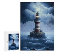 Featured Design: Lonely Lighthouse in Stormy Seas, 300 PCS, Displayable Picture Puzzle, Festive Gift for Adults, for Mindful Indoor Entertainment