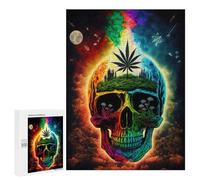 Featured Design: Rainbow Skull with Cannabis Leaf, 500 PCS, Wooden Picture Puzzle for Grown-Ups, Gift for Winter Evenings, for Mindful Indoor Entertainment