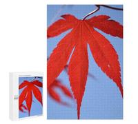 Featured Design: Red Maple Leaves Against Blue Sky, 1000 PCS, Wooden Art Puzzle, Winter Gift - to Assemble, Frame And Display