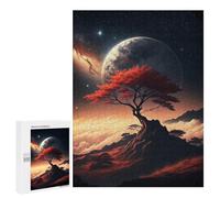 Featured Design: Red Tree Under A Giant Moon, 500 PCS, Wooden Brain Teaser for Adults, Gift for Winter Evenings - for Detail-Focused Puzzlers