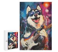 Featured Design: Rock Star Husky Guitar Painting -1, 1000 PCS, Decorative Wooden Puzzle, Gift for Puzzle Lovers - to Assemble, Frame And Display