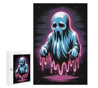 Featured Design: Sad Blue Ghost with Pink Drips, 1000 PCS, Wooden Art Puzzle, Gift for Puzzle Lovers; for Couples, Friends And Family