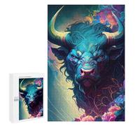 Featured Design: The BLUE ANGRY BULL, 1000 PCS, Wooden Art Puzzle, Thoughtful Present - for A Rewarding Weekend Challenge