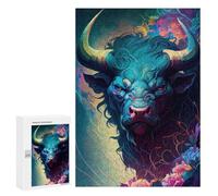 Featured Design: The BLUE ANGRY BULL, 300 PCS, Wooden Art Puzzle, Thoughtful Present - for A Rewarding Weekend Challenge